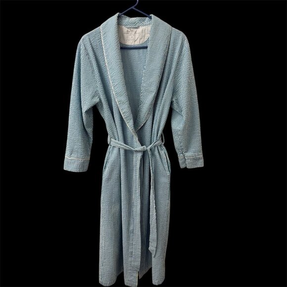 Vermont Country Store Womens Teal Seersucker Robe Size M Striped Loungewear Pool - Picture 10 of 13